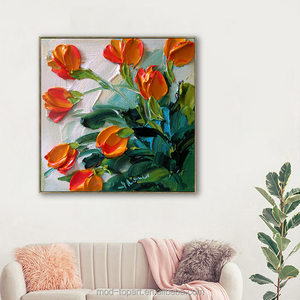Vivace Dipinto a Olio Moderno di Tulipani, Stampa Digitale Realistica di Fiori su Tela, Arte Murale per Soggiorno e Camera da Letto - Product Image 2