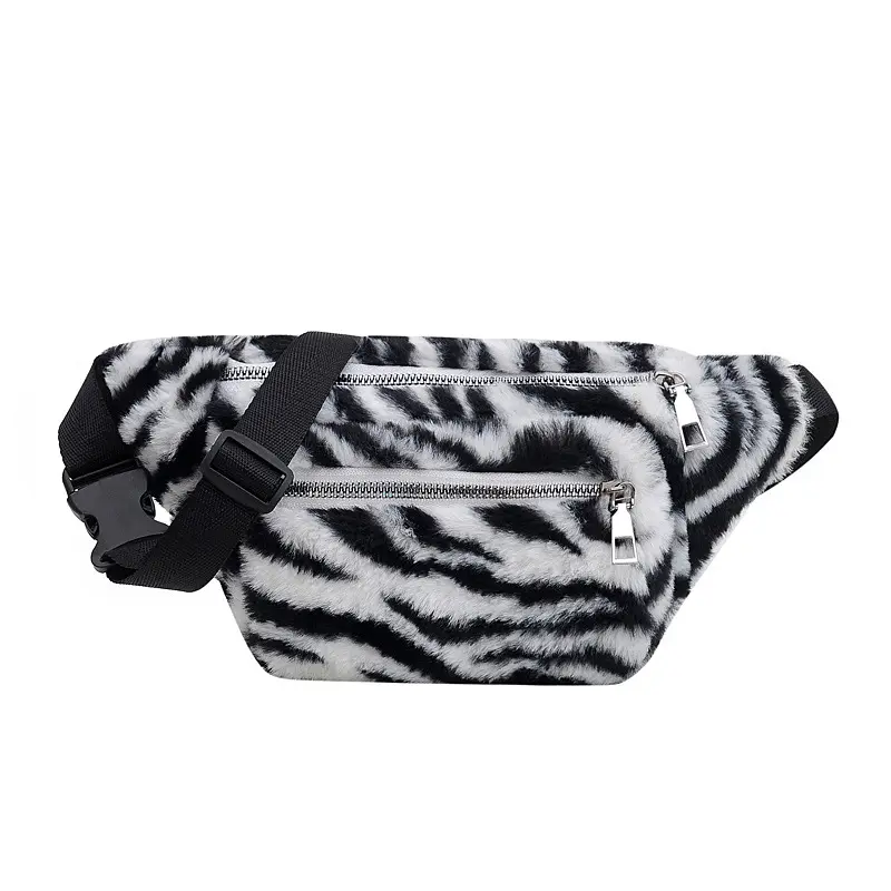 Fashion Women Printed Fluffy Animal Pattern Chest Bags Faux Fur Fanny Pack Leopard Fake Fur bag