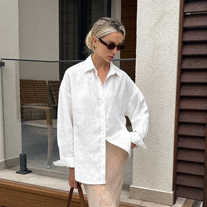 RedPeony Vintage primavera <span class=keywords><strong>camicia</strong></span> Basic con collo alto in cotone da donna <span class=keywords><strong>a</strong></span> manica lunga elegante camicetta rosa Oversize <span class=keywords><strong>camicia</strong></span> <span class=keywords><strong>bianca</strong></span> da donna in cotone - Product Image 3