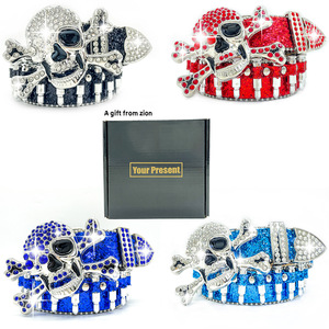 Wholesale Fashion <strong>Cool</strong> Design Rhinestone Inlaid Skull Buckle With Blingbling Glitter Strap Silver Bullet Cowboy Unisex <strong>Belt</strong> - Product Image 2