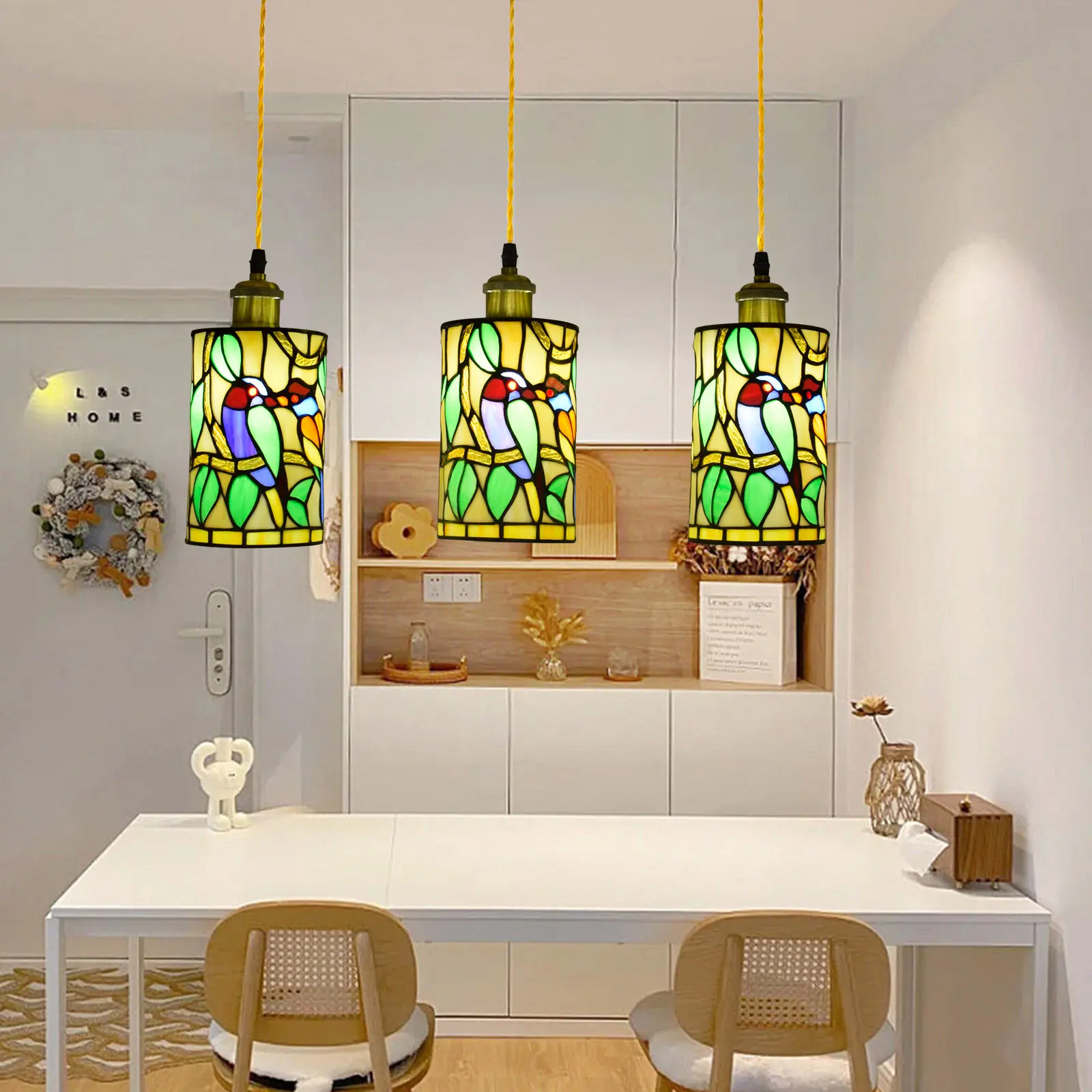 D213 Antique art creative deco italian chandelier glass led pendant light for dinning room bedroom bar cordless tiffany lamp