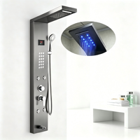 Panneaux de douche cascade muraux en acier inoxydable avec pommeau de douche thermostatique LED noir de luxe