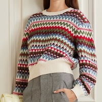 Pull en maille épaisse pour femme, motif Fair Isle, mélange soie, cachemire et coton, anti-boulochage, respirant, décontracté, personnalisable OEM/ODM