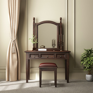 American Country Style Ash Wood Dressing Table With Mirror Bedroom Set Three Piece Furniture - Product Image 4