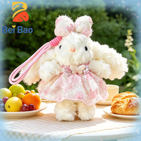 Porte-clés Lapin en Peluche Kawaii de 4 Pouces, Habillé avec Robe en Dentelle, Breloque pour Sac à Dos, Pendentif pour Machine à Pinces, Prix de la Machine à Pinces