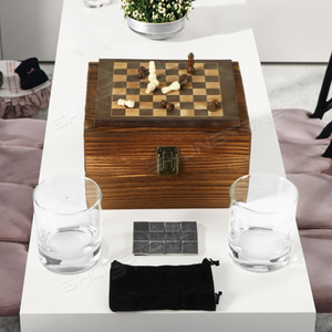 Shunstone Sáng Tạo Đa Chức Năng Bằng Gỗ Bàn Cờ Bàn Cờ Whiskey Thủy Tinh Và Đá Món Quà Mới Lạ Cho Nam Giới - Product Image 4