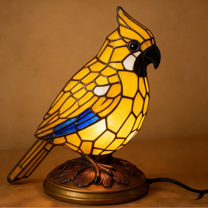 Lampada da Tavolo <span class=keywords><strong>Tiffany</strong></span> Moderna Elettrica in Resina a Forma di Uccello Rosso con Paralume a Cupola, Luce LED Bianca Calda, Batteria Inclusa, Decorazioni Natalizie - Product Image 2