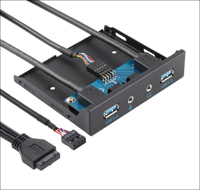 3.5" Bay 20Pin to 2 Port USB 3.0 HUB and with HD Audio and Microphone Port in PC Floppy Front Panel