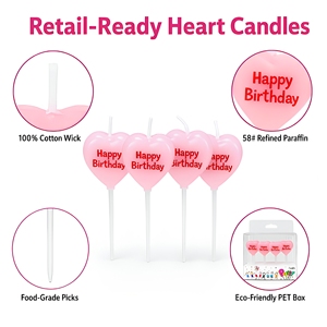 Candele per Torta a Forma di <span class=keywords><strong>Cuore</strong></span> con Scritta 'Happy Birthday' Colorate per Feste e Matrimoni 2026 - Product Image 3