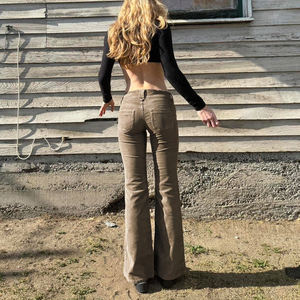 Pantalones Ajustados de Pana de Cintura Baja con Panel de Bolsillo y Detalle de Botones, Estilo Casual Urbano Y2K - Product Image 5