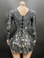 NOVANCE Nouvelle Tendance Robe Mini Noire à Paillettes en Spandex Modeste pour Femme, Élégante Robe de Bal de Soirée 2023