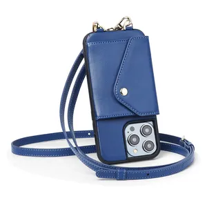 Mode Leder Cross body Geldbörse Handy hülle Karten halter mit Riemen Cross body für iPhone 13 14 15