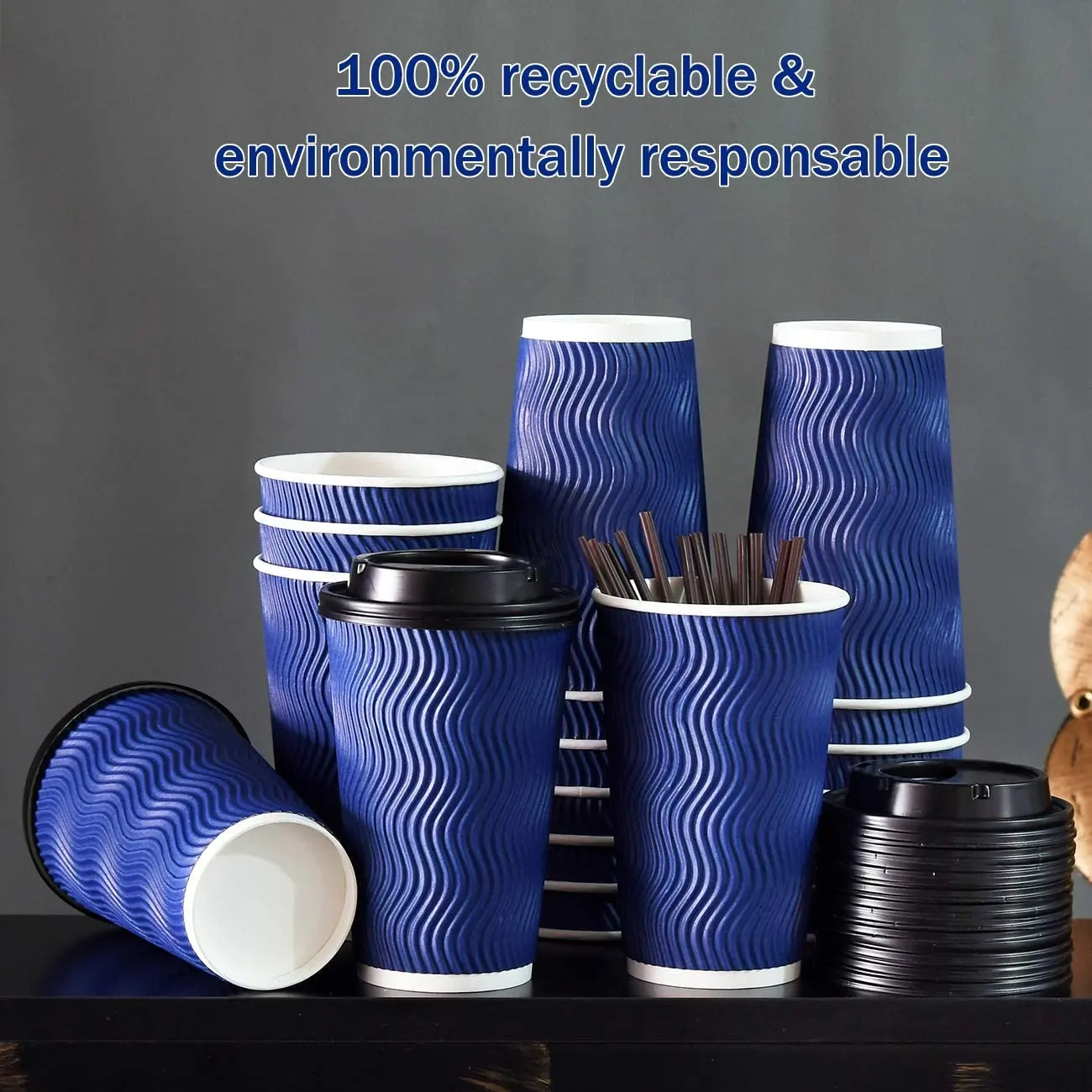 Tek kullanımlık kahve kupaları kapakları ve payet ile 16 oz (90 Set) sıcak kağıt kahve bardağı kapaklı gitmek için İçecekler Espresso