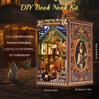 Kit de bricolage Hamaileon OEM ODM DIY Cat Cafe Book Nook pour adultes, cadeau pour les amoureux des chats, bibliothèque confortable avec éclairage chaleureux, décoration de bureau à domicile