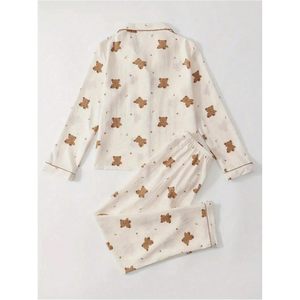 FOXA Women's 2 Piece Pajama Set Long Sleeve Button Up <b>Top</b> And Pants Soft Woven Sleepwear Nightwear Lounge Wear - Product Image 2