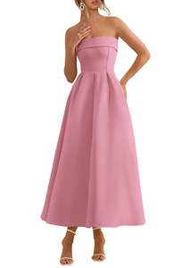 Оптовое атласное вечернее платье для взрослых женщин: элегантное, для вечеринок и свадеб, без рукавов, прямое, с завышенной талией, миди - Product Image 5