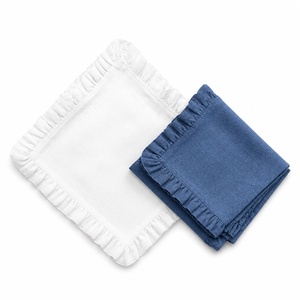 Serviette en tissu français biologique certifiée OEKO-Tex, faite à la main, brodée, à blocs de couleur, avec bord festonné, en lin pur, pour la table de mariage - Product Image 1