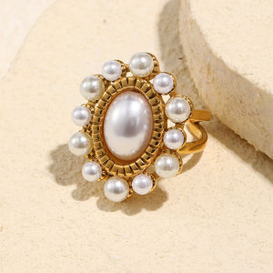 Dreamshow Imitatie Parel Trends Producten <span class=keywords><strong>2026</strong></span> Ovale Signet <span class=keywords><strong>Ring</strong></span> Verlovingsring Verguld Roestvrij Staal Sieraden - Product Image 1