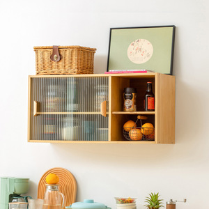 Japanese Style Wall <b>Cabinet</b> With Glass Door Kitchen Storage Shelf For Tea Cup And Small Items 80C - Product Image 1