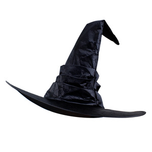 Chapeau de sorcière plissé noir MADESHINE unisexe en satin froncé et volanté pour fête costumée, déguisement de sorcier, Halloween - Product Image 2