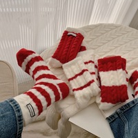 Chaussettes rouges pour femmes, longueur mi-mollet, en laine australienne, antibactériennes, tricotées, doublées de polaire, chaudes, pour usage quotidien en hiver