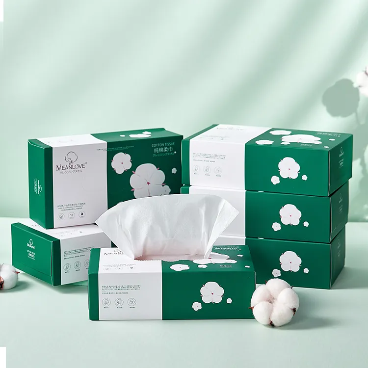 Box packing disposable cotton strech face towel soft custom logo paper box facial tissues