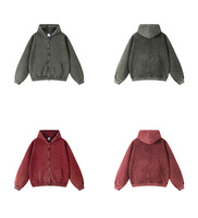 Sudadera con capucha retro lavada de 360 g con cremallera, gruesa, estilo urbano, de alta calidad, vintage, con cremallera, ropa exterior