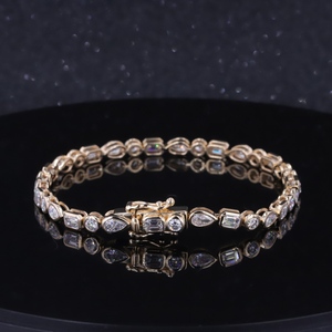 Starsgem 10K <b>Solid</b> Yellow <b>Gold</b> Fancy Shape Lab Grown Diamond Tennis Chain Bezel Setting Bracelet For Women Gift - Product Image 3