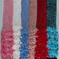 Tissu de robe en velours avec des paillettes brodées avec des plumes Broderie de plumes Paillettes Tissu de robe en velours