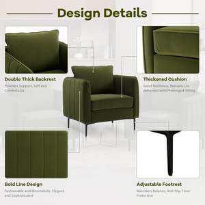 <span class=keywords><strong>Fauteuil</strong></span> en velours confortable à siège unique, <span class=keywords><strong>fauteuil</strong></span> moderne du milieu du siècle avec 1 oreiller et pieds en métal pour la chambre à coucher, le bureau et la lecture - Product Image 5