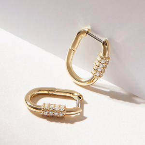 Boucles d'oreilles créoles en cuivre plaqué or <span class=keywords><strong>parisien</strong></span> pour femmes, pierres carrées pour un usage quotidien, superposition, rendez-vous café - Product Image 2