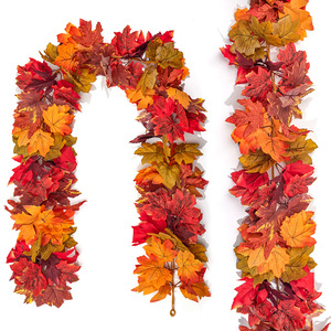 Guirlande de feuilles de soie artificielles de couleur automnale en forme de vigne d'érable pour décorations d'Halloween et de Noël, ornement pour cheminée et fenêtre - Product Image 4