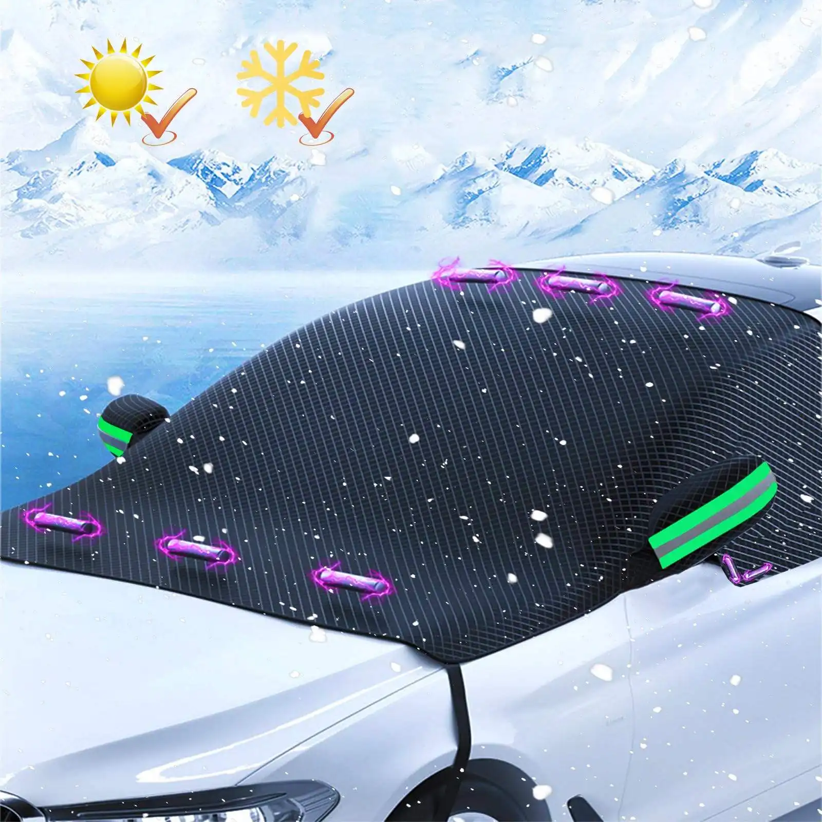 Large Car Windshield Cover for Ice and Snow Automobile Snow Cover with Side Window and Rearview Mirror Protector