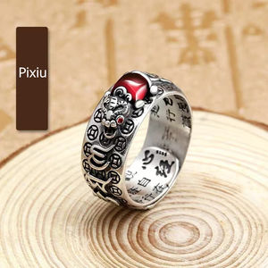 Vente en gros bon marché <span class=keywords><strong>Pixiu</strong></span> breloques Feng Shui bague en agate rouge amulette richesse porte-bonheur ouvert bague réglable bague bijoux bouddhiste - Product Image 1