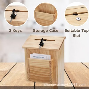 Boîte à suggestions en bois carrée murale avec serrure et fente pour le rangement de clés, idéale pour le bureau - Product Image 1