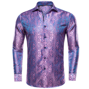 <span class=keywords><strong>Chemise</strong></span> de <span class=keywords><strong>luxe</strong></span> pour <span class=keywords><strong>homme</strong></span> en soie, coupe ajustée, manches longues, motif floral violet Paisley, respirante et douce, <span class=keywords><strong>chemise</strong></span> décontractée - Product Image 3