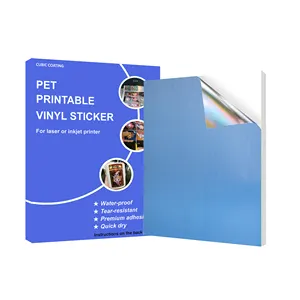 Autocollant imperméable blanc imprimable de qualité supérieure PET/PP papier autocollant en vinyle imprimable auto-adhésif pour imprimante Laser et jet d'encre