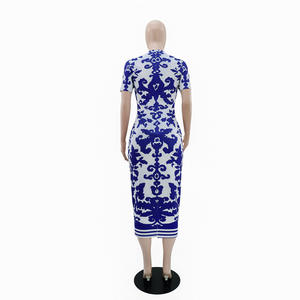 <span class=keywords><strong>Robe</strong></span> longue <span class=keywords><strong>moulante</strong></span> à manches courtes pour femme, imprimé bleu et blanc en porcelaine, élégante <span class=keywords><strong>robe</strong></span> <span class=keywords><strong>de</strong></span> <span class=keywords><strong>soirée</strong></span> pour célébrités - Product Image 6