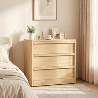 Commode moderne minimaliste à 3 tiroirs en bois aggloméré, meuble de rangement en bois massif pour salon et chambre, avec panneau MDF à glissière fluide