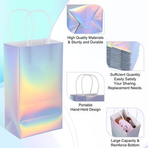 Sacs cadeaux en papier réutilisables avec poignée, sac cadeau irisé, sac cadeau brillant holographique, sacs cadeaux - Product Image 3