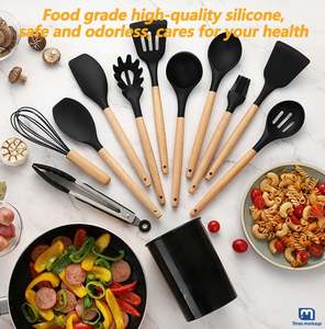 BPA Free Kochgeschirr Set Silikon löffel Spatel Turner Zange <span class=keywords><strong>12</strong></span> PCS Holzgriff Küchen utensilien Set - Product Image 6