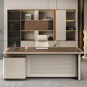 CEO Wood Table Modular Office Furniture Executive <strong>Desk</strong> New Design Modern Table Top <strong>Walnut</strong> Wood Grey Office <strong>Desk</strong> and Chair Set - Product Image 2