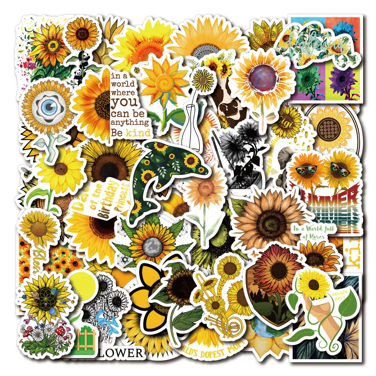 Pintura en lienzo de flores Retro 5D, pegatinas de arte de pared, lirios, flores decorativas y plantas, pegatina de girasol, 50 Uds.