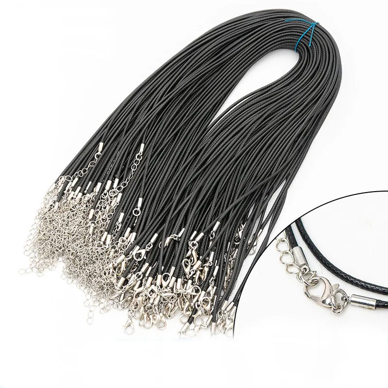Wholesale 45/50/55/60/70cm Silver Copper Clasp Black Leather Rope Wax Cord Necklace