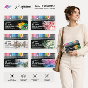 Stylos pinceaux à double pointe personnalisés Giorgione, 12/24/36/48/72/100 couleurs, marqueur pour tableau blanc, <span class=keywords><strong>encre</strong></span> permanente, pointe plate - Product Image 3