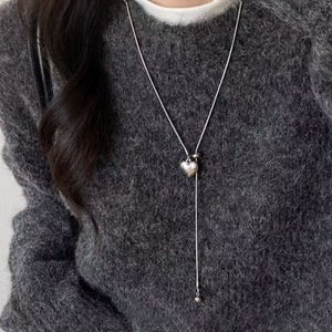 Silver Heart Pendant Necklace Tibetan Silver Long Chain For Women Daily Wear Gift Accessory - Product Image 1