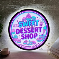 Neues Buntes 3D LED Beleuchtetes Rundes Acryl-Logo-Schild Maßgefertigt für Bubble Tea Shops Dessertläden Tischdisplay