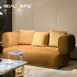 Ý Sang Trọng Hiện Đại Ý Da <span class=keywords><strong>Sofa</strong></span> Ôm Modular Cho Nhà Biệt Thự Phòng Khách Châu Âu Nhung Gỗ Frosted Vải Ghế - Product Image 4