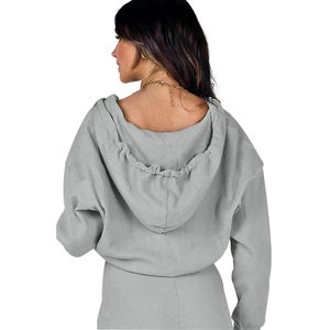 Ensembles 2 pièces personnalisés pour femmes, printemps, décontractés, couleur unie, haut court zippé, pantalon de jogging, capuche, respirant, tricot en polyester, imprimé - Product Image 6