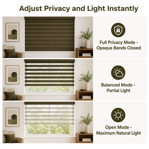 Zebra Shades Cordless Day <strong>Night</strong> <strong>Blinds</strong> Dark Olive Brown Square Headrail Light Filtering Privacy Control Custom Every Day - Product Image 2